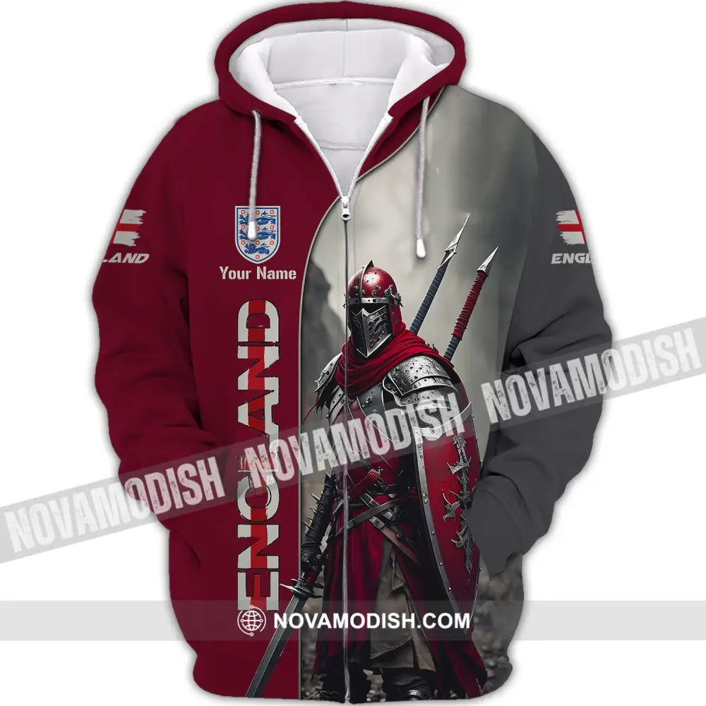 Unisex Shirt - Custom Name 3D Shirt For England Lover Warrior Zipper Hoodie / S T-shirt