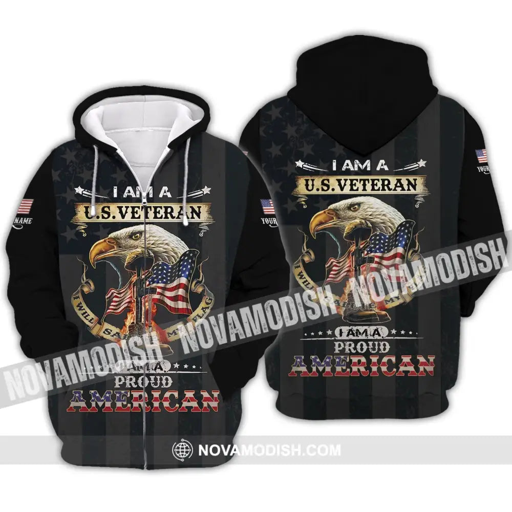 Unisex Shirt - Custom Name 3D Shirt - I Am A U.S Veteran I Am A Proud America Zipper Hoodie / S T-shirt