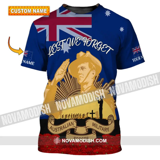Unisex Shirt - Custom Name 3D Shirt - Lest We Forget Anzac Day T-shirt
