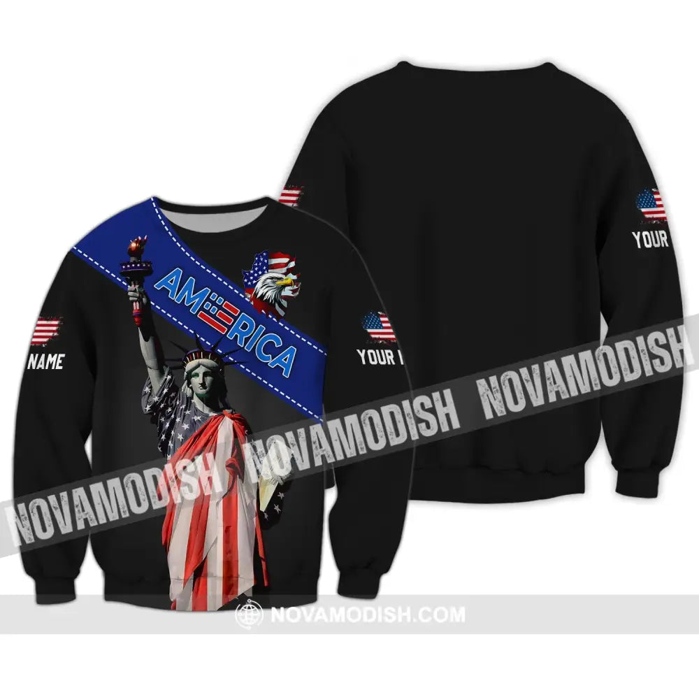 Unisex Shirt - Custom Name 3D Shirt - Liberties America Flag Color Long Sleeve / S T-shirt