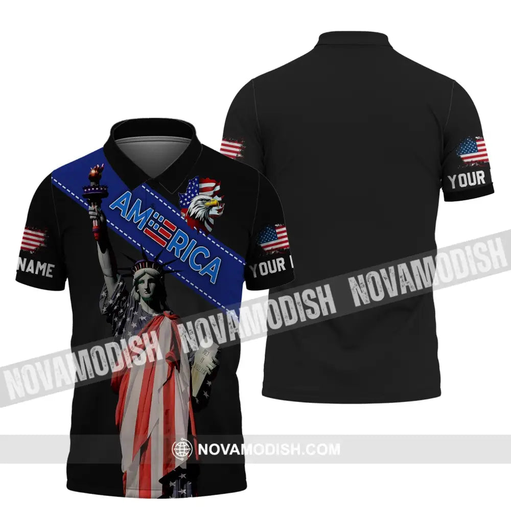 Unisex Shirt - Custom Name 3D Shirt - Liberties America Flag Color Polo Shirt / S T-shirt