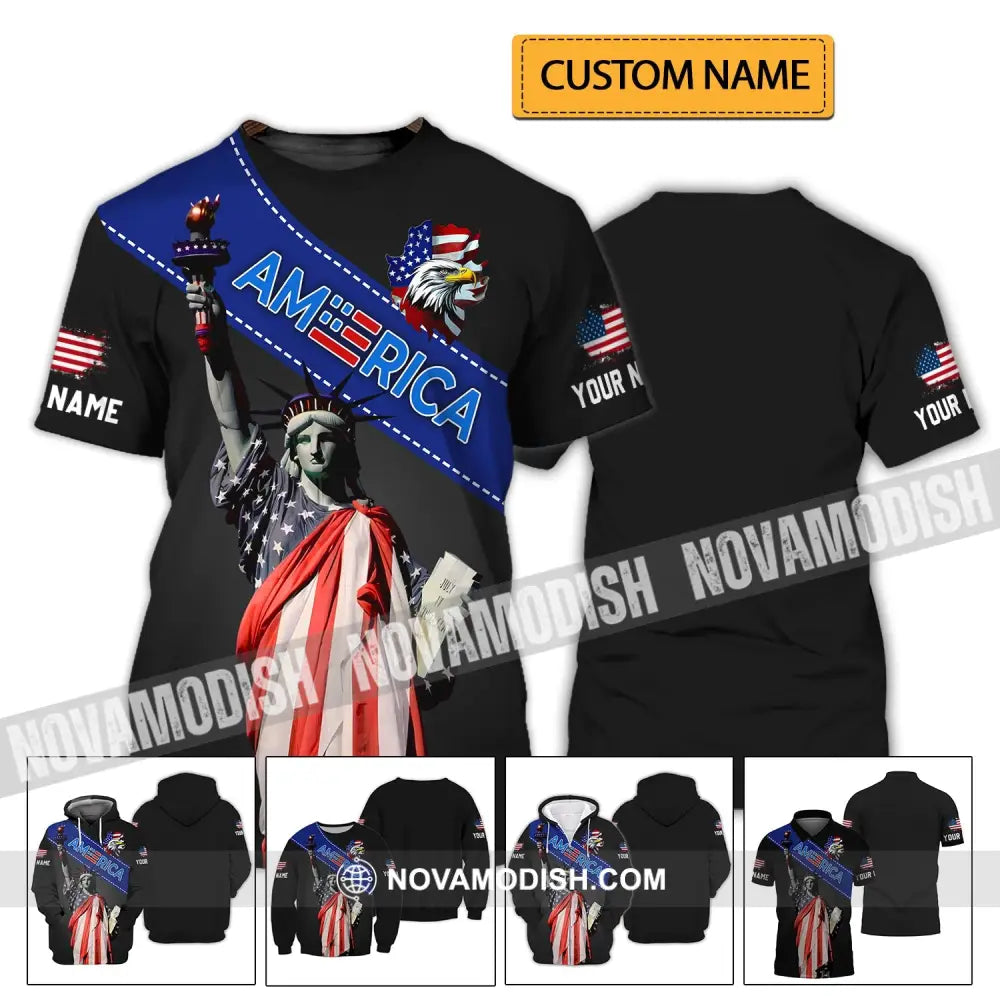 Unisex Shirt - Custom Name 3D Shirt - Liberties America Flag Color T-shirt