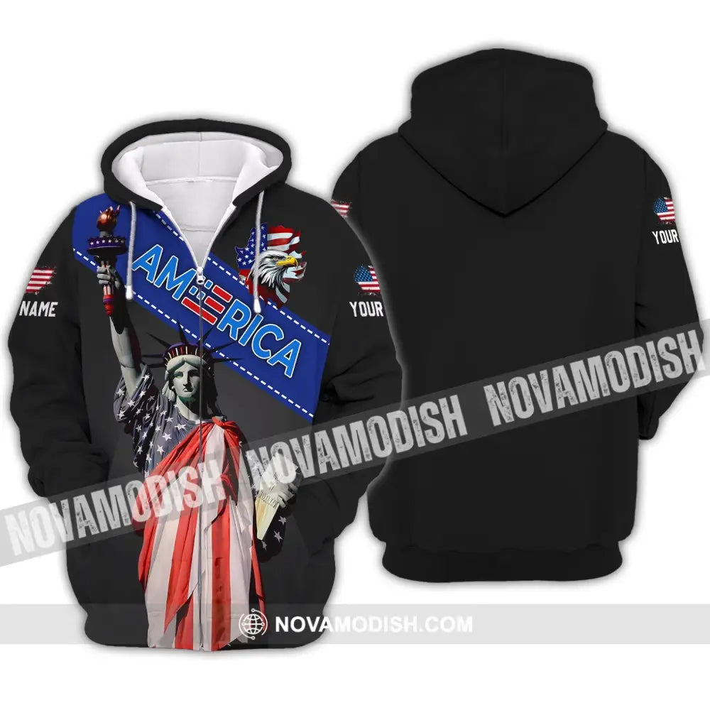 Unisex Shirt - Custom Name 3D Shirt - Liberties America Flag Color Zipper Hoodie / S T-shirt