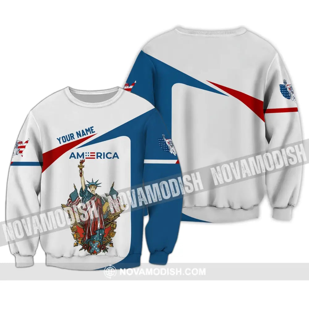Unisex Shirt - Custom Name 3D Shirt - Liberties America Flag Long Sleeve / S T-shirt