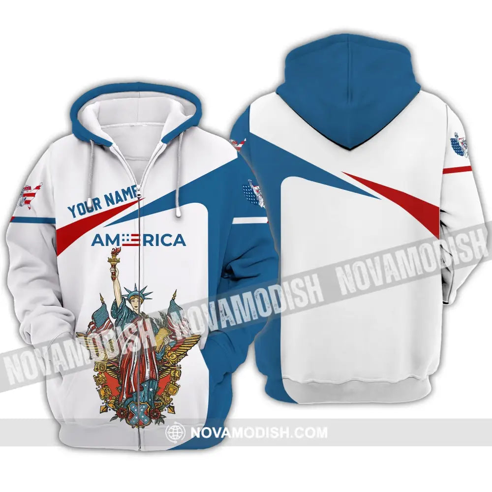 Unisex Shirt - Custom Name 3D Shirt - Liberties America Flag Zipper Hoodie / S T-shirt