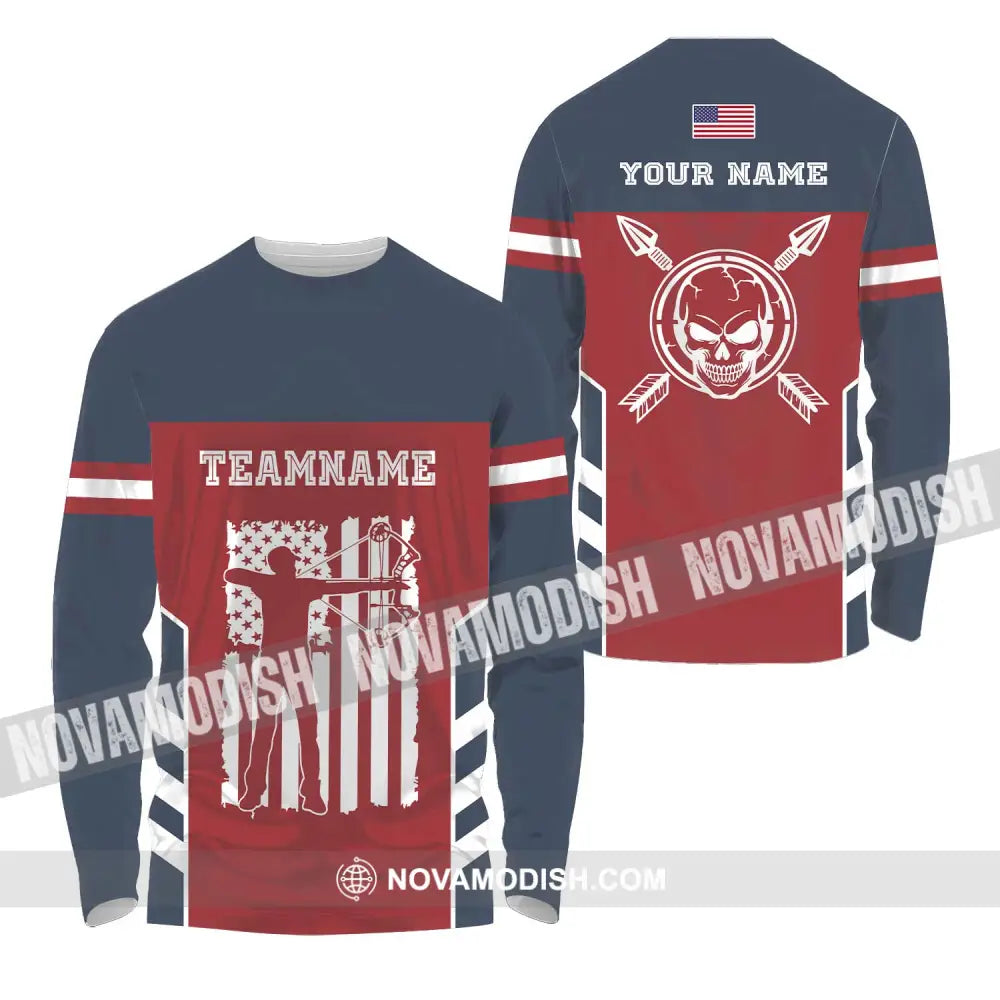 Unisex Shirt - Custom Name America Archery Shirt Long Sleeve Shirt / S T-shirt