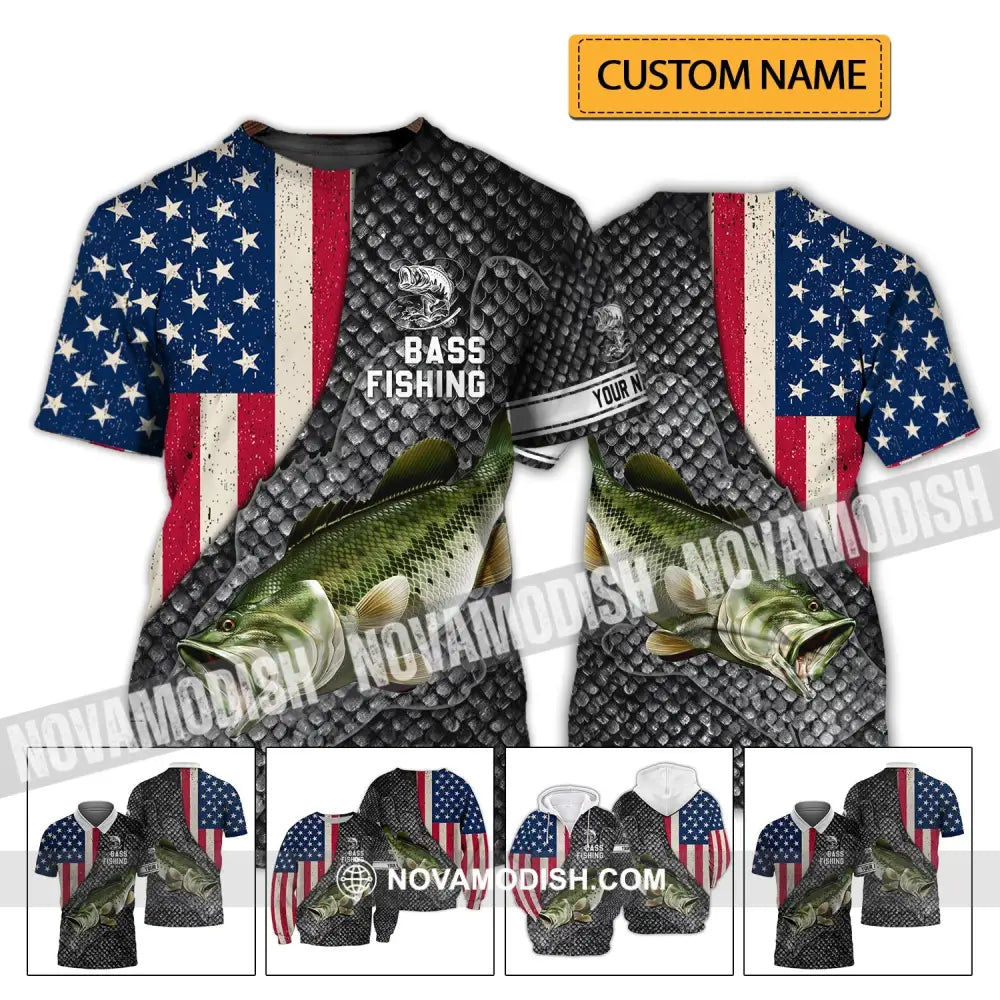Unisex Shirt - Custom Name Shirt - America Bass Fishing Shirt T-shirt
