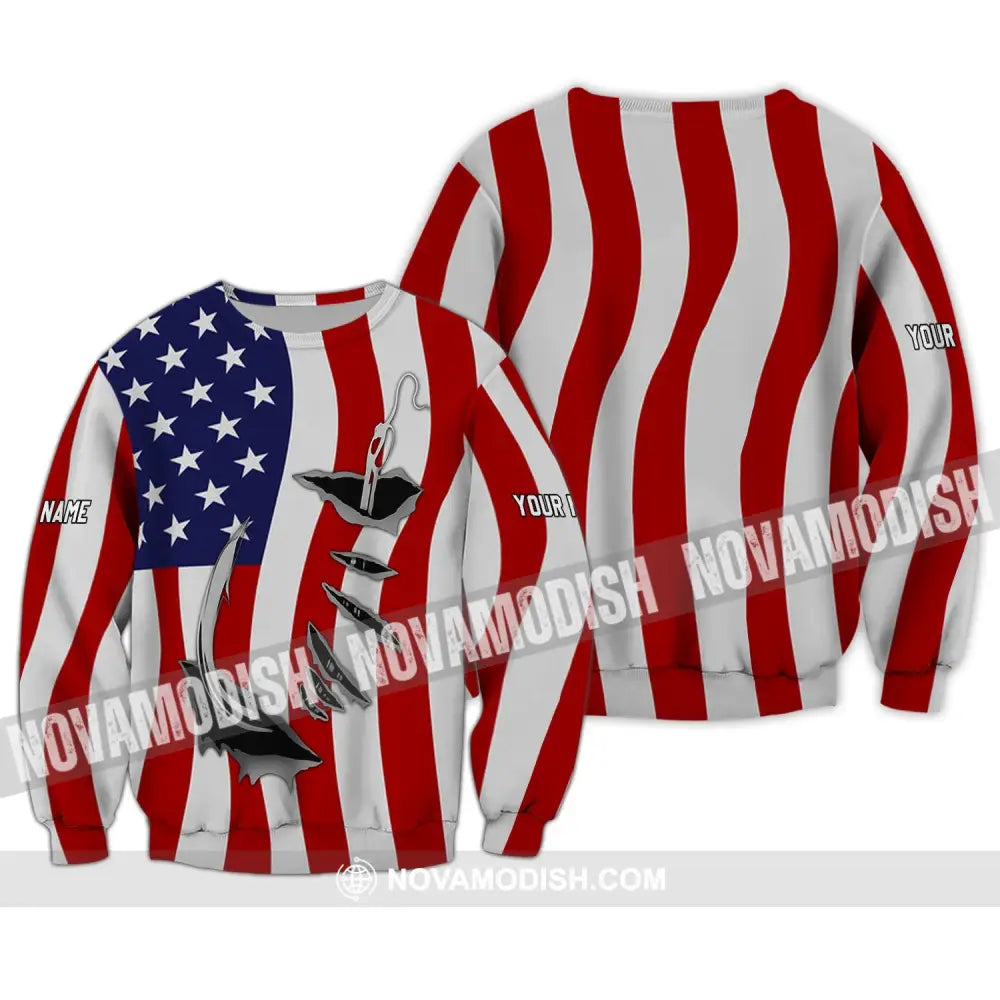 Unisex Shirt - Custom Name America Flag Shirt Long Sleeve / S T-shirt