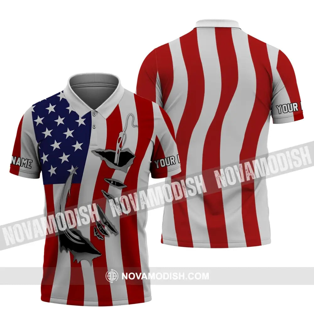 Unisex Shirt - Custom Name America Flag Shirt Polo Shirt / S T-shirt