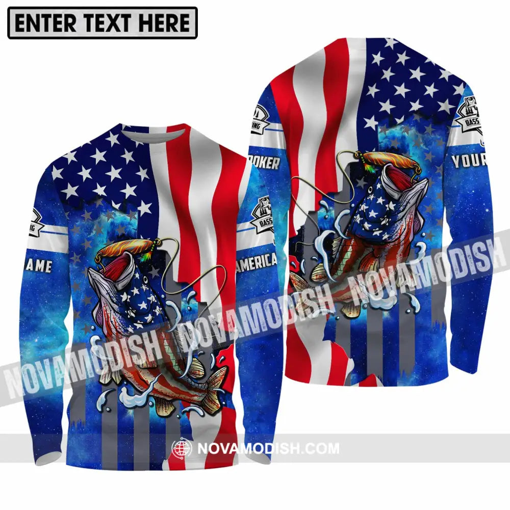 Unisex Shirt - Custom Name Shirt American Bass Fishing Long Sleeve Shirt / S T-shirt
