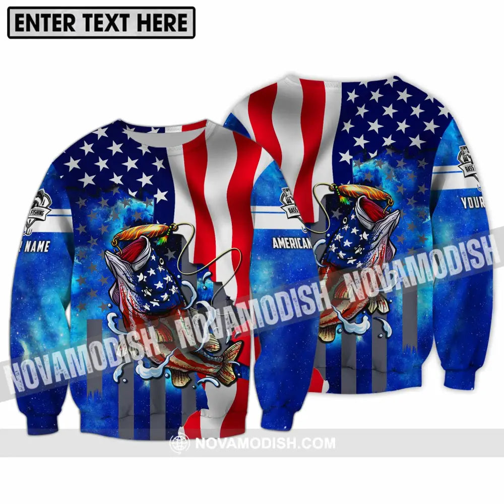Unisex Shirt - Custom Name Shirt American Bass Fishing Long Sleeve / S T-shirt