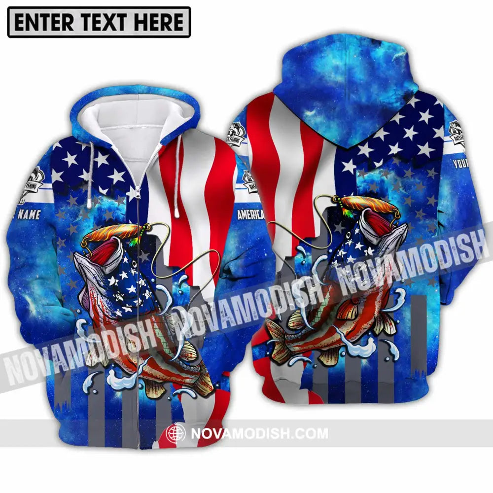 Unisex Shirt - Custom Name Shirt American Bass Fishing Zipper Hoodie / S T-shirt