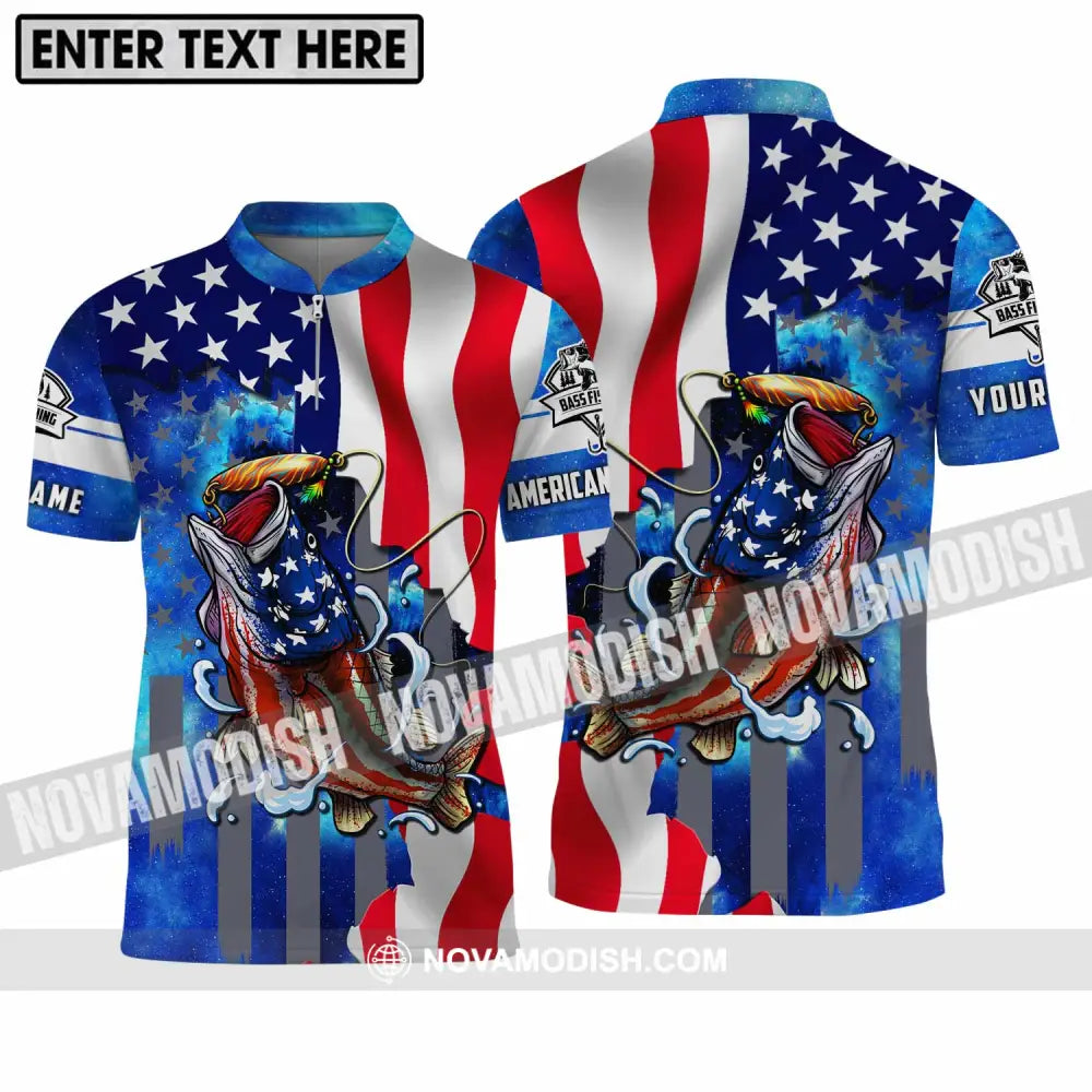 Unisex Shirt - Custom Name Shirt American Bass Fishing Zipper Polo Shirt / S T-shirt