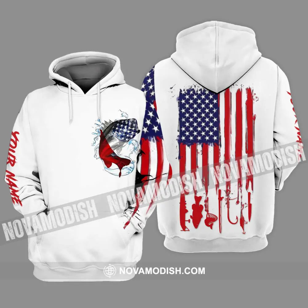 Unisex Shirt - Custom Name American Fishing Sport Shirt Flag Hoodie / S T-shirt