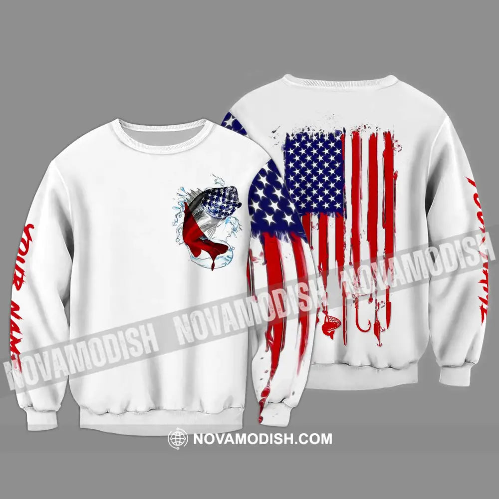 Unisex Shirt - Custom Name American Fishing Sport Shirt Flag Long Sleeve / S T-shirt