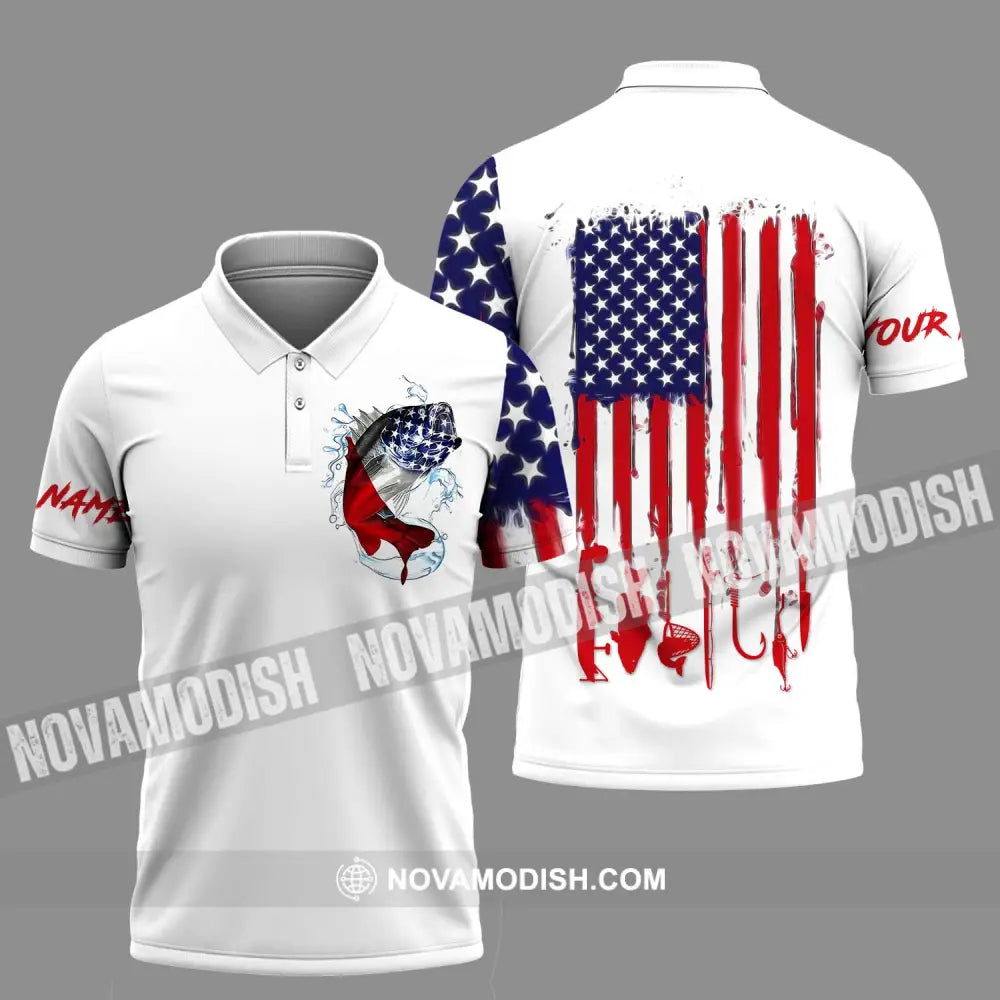 Unisex Shirt - Custom Name American Fishing Sport Shirt Flag Polo Shirt / S T-shirt