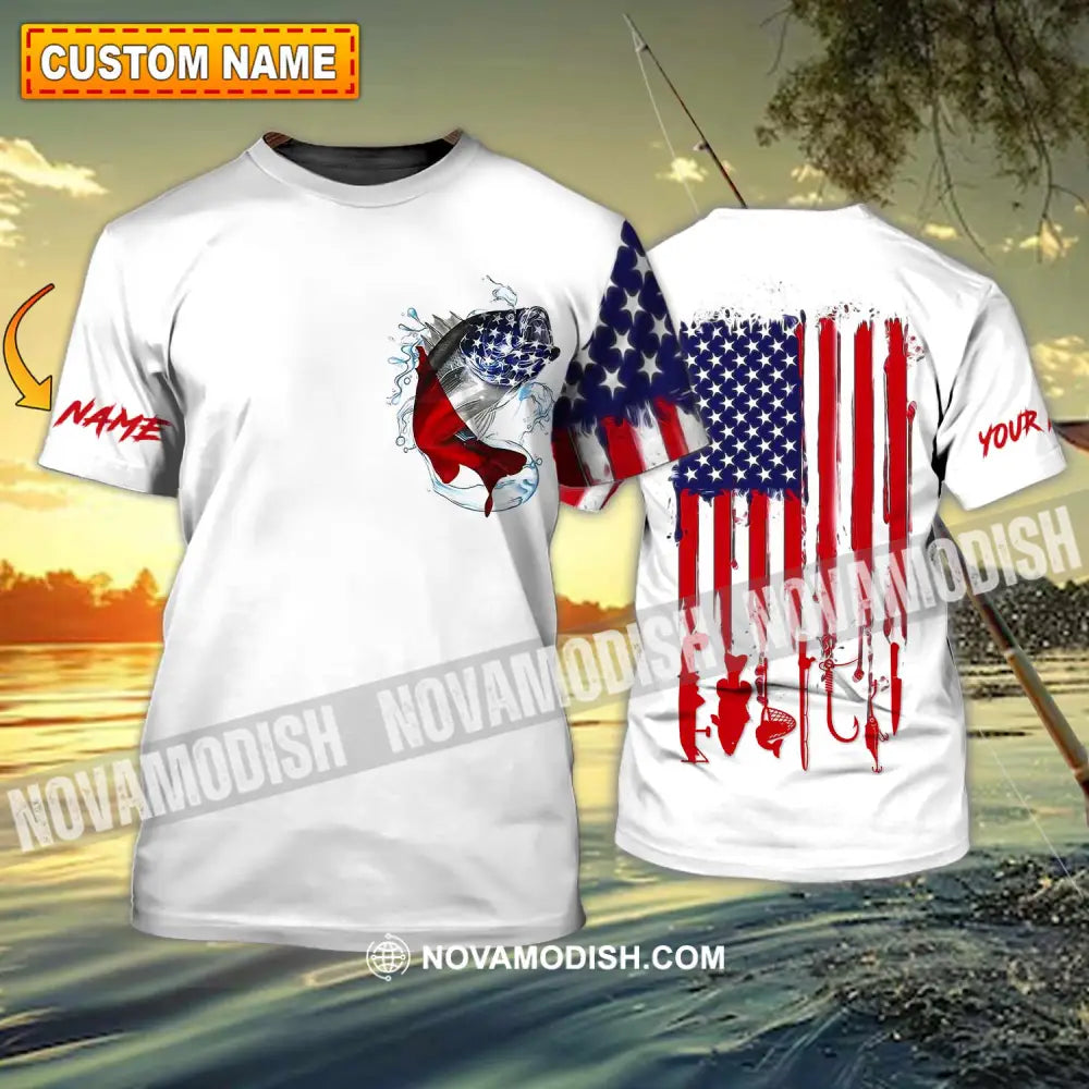 Unisex Shirt - Custom Name American Fishing Sport Shirt Flag T-shirt