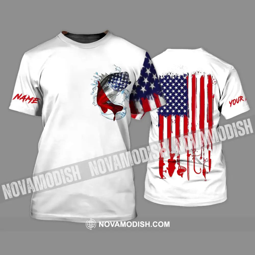 Unisex Shirt - Custom Name American Fishing Sport Shirt Flag T-Shirt / S T-shirt