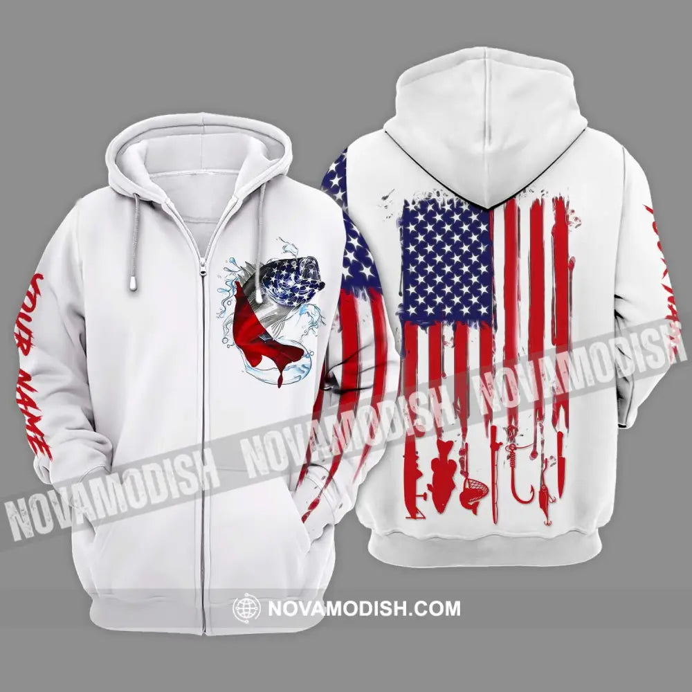 Unisex Shirt - Custom Name American Fishing Sport Shirt Flag Zipper Hoodie / S T-shirt