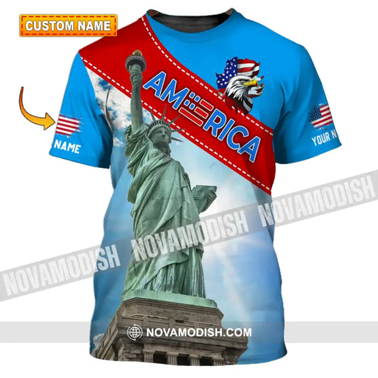 Unisex Shirt - Custom Name Shirt - American Statue Of Liberty Sky Color T-shirt