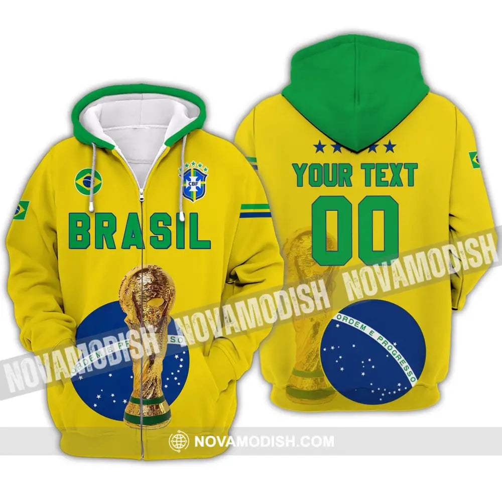 Unisex Shirt - Custom Name And Number Shirt - Brazil Go Champions Selecao Campeao Sport Shirt Zipper Hoodie / S T-shirt