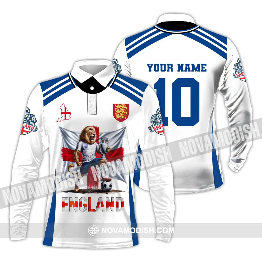 Unisex Shirt Custom Name And Number England Football Polo Long Sleeve Euro 2024 / S T-Shirt
