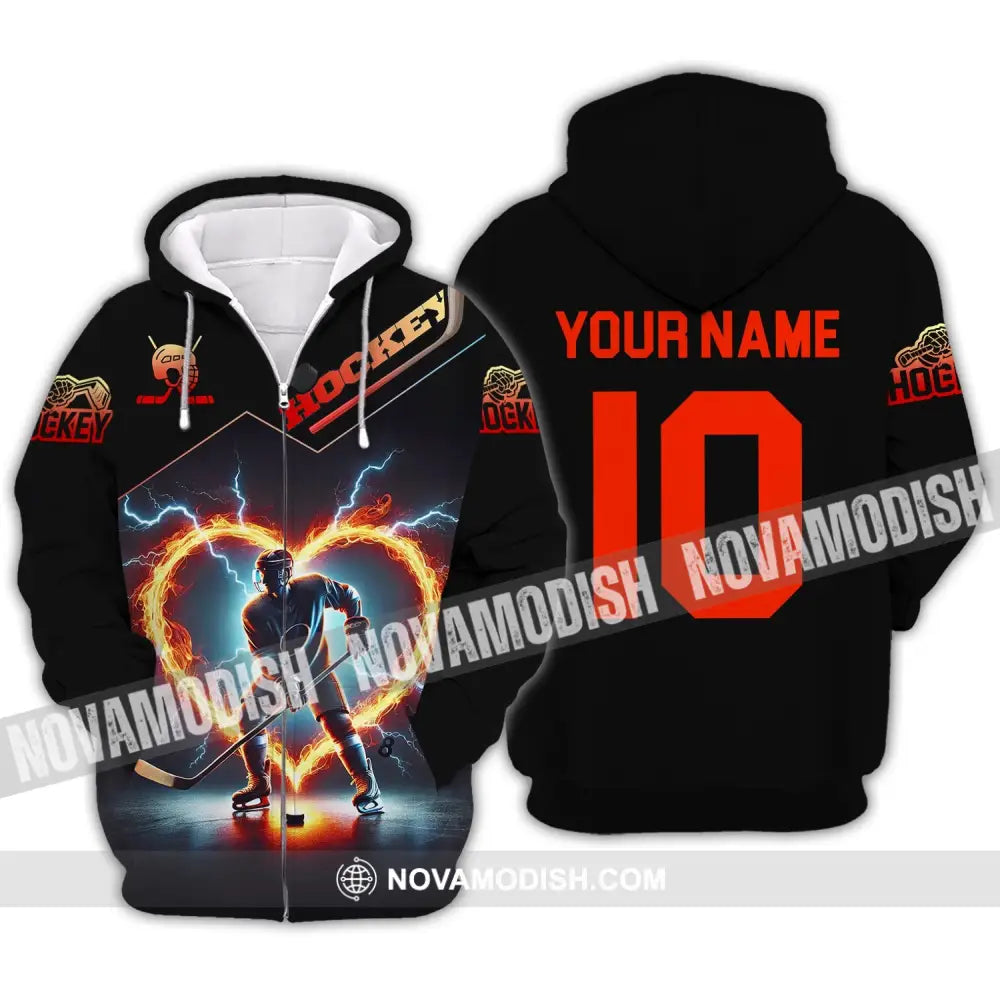 Unisex Shirt - Custom Name And Number Hockey Zipper Hoodie / S T-Shirt