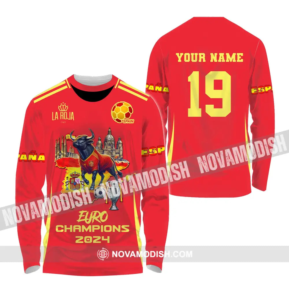 Unisex Shirt Custom Name And Number Spain Football Euro 2024 La Roja 1989 Polo Long Sleeve / S