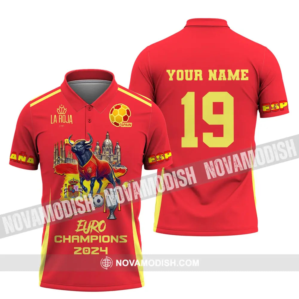 Unisex Shirt Custom Name And Number Spain Football Euro 2024 La Roja 1989 Polo Long Sleeve / S