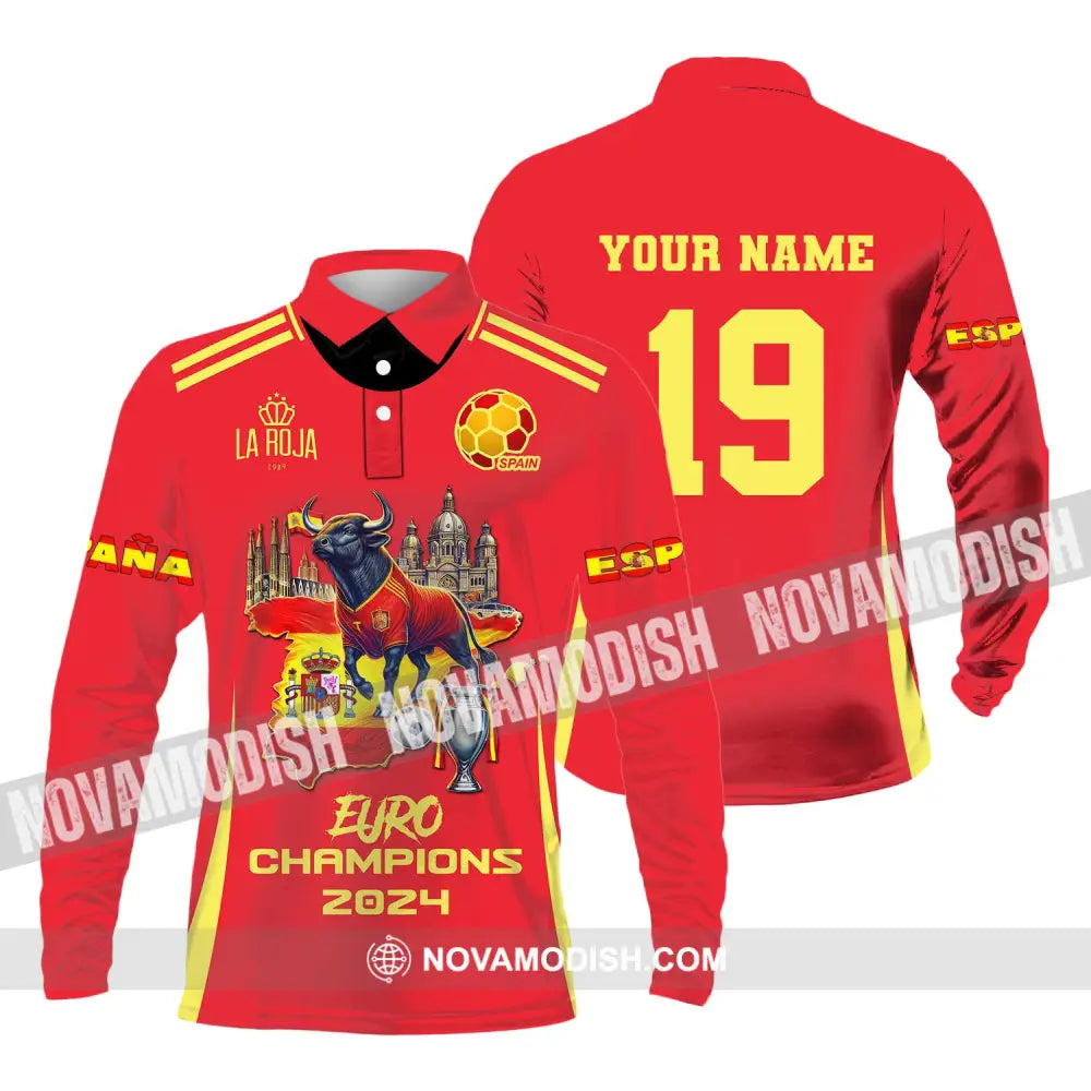 Unisex Shirt Custom Name And Number Spain Football Euro 2024 La Roja 1989 Polo Long Sleeve / S