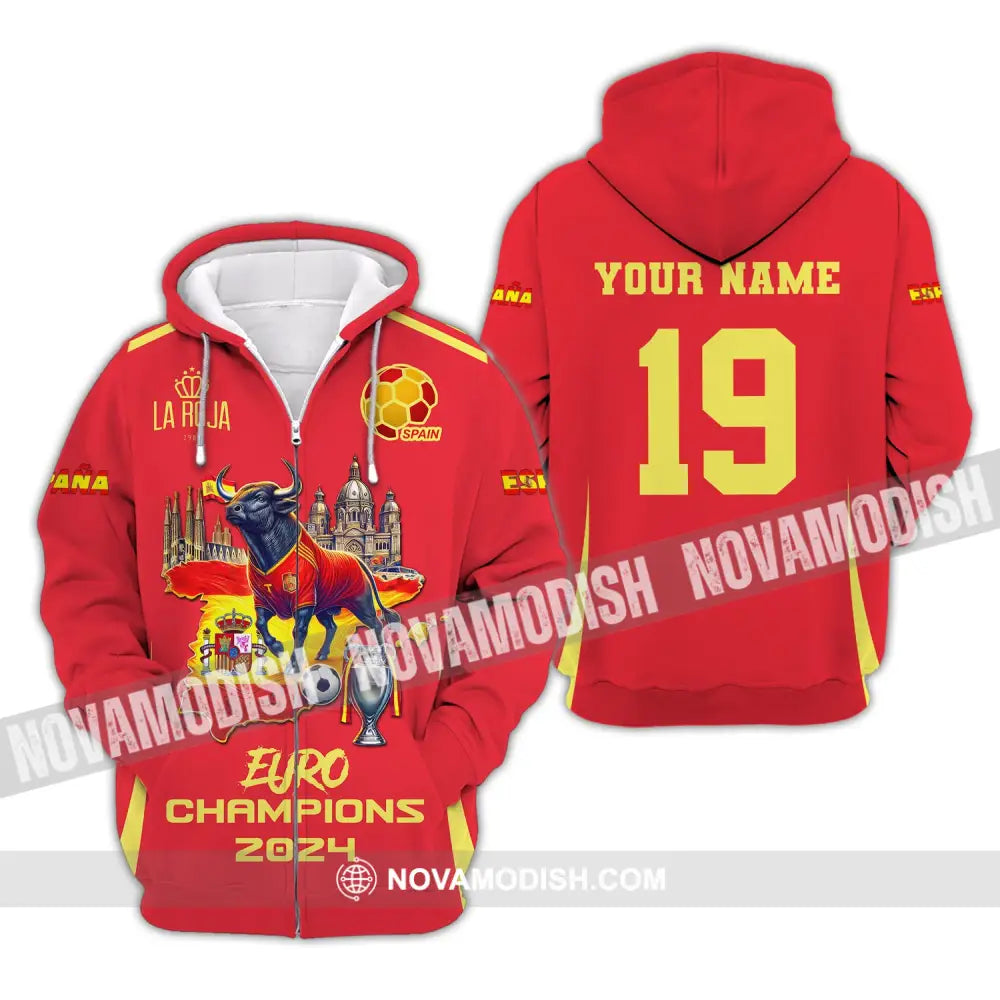 Unisex Shirt Custom Name And Number Spain Football Euro 2024 La Roja 1989 Polo Long Sleeve Zipper