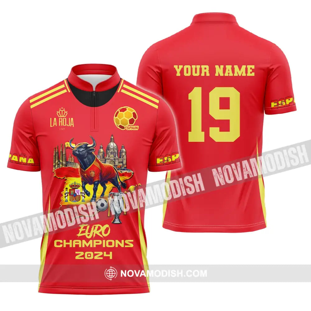 Unisex Shirt Custom Name And Number Spain Football Euro 2024 La Roja 1989 Polo Long Sleeve Zipper /