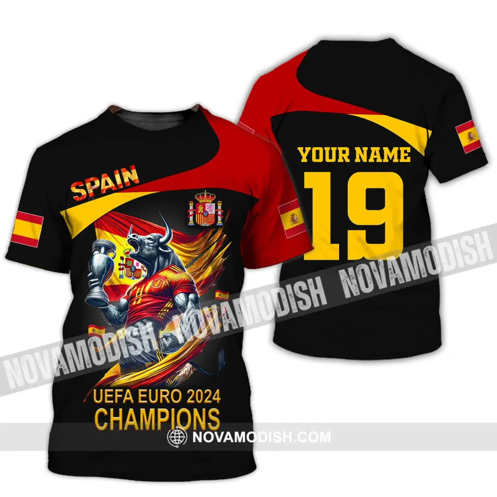 Unisex Shirt Custom Name And Number Spain Football Euro 2024 Polo Long Sleeve T-Shirt / S