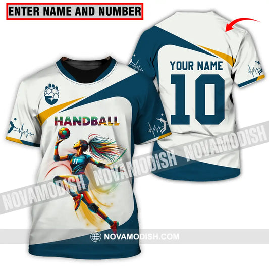 Unisex Shirt - Custom Name And Number Sport Shirt Handball White Blue Classic T-shirt
