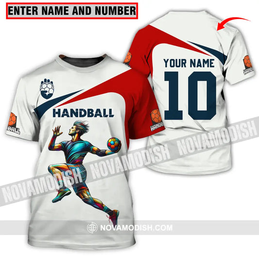 Unisex Shirt - Custom Name And Number Sport Shirt Handball White Red Classic T-shirt