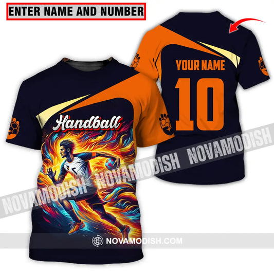 Unisex Shirt - Custom Name And Number Sport Shirt Orange Handball T-shirt