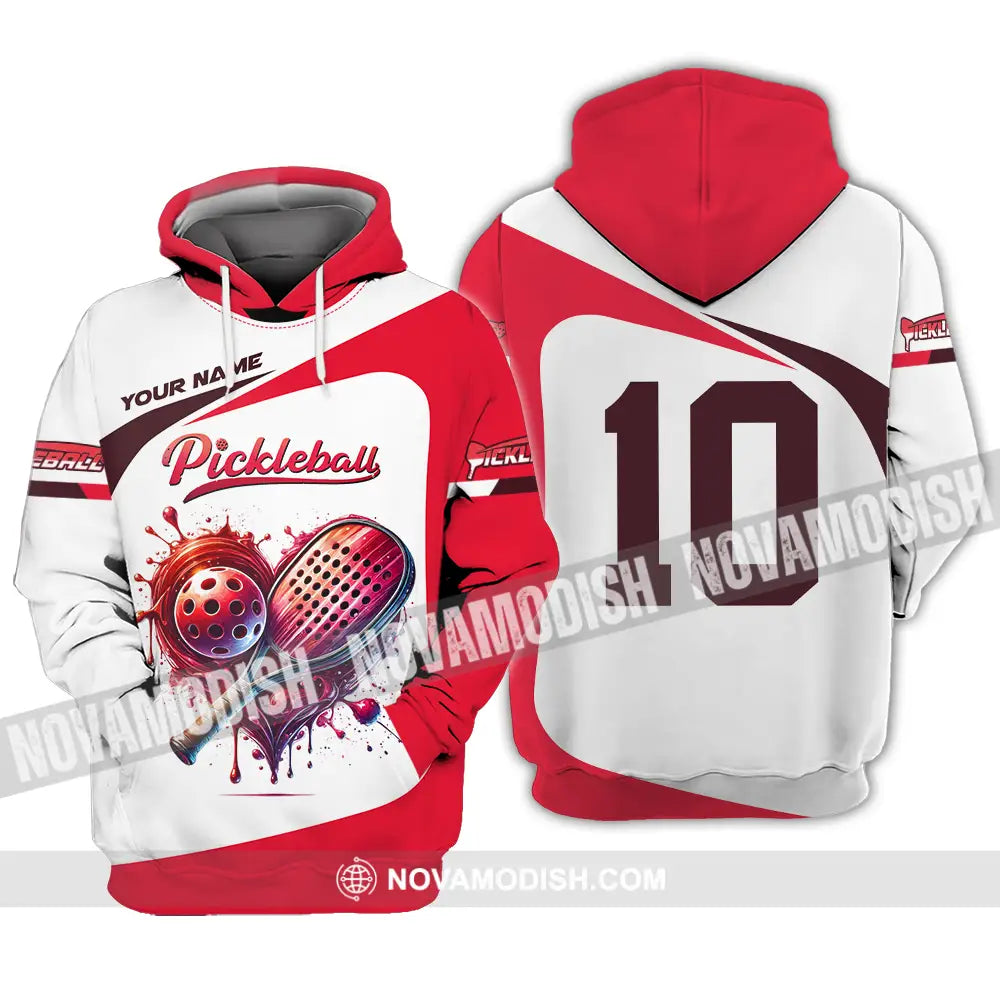 Unisex Shirt - Custom Name And Number Sport Shirt Pickleball Red And White Hoodie / S T-shirt