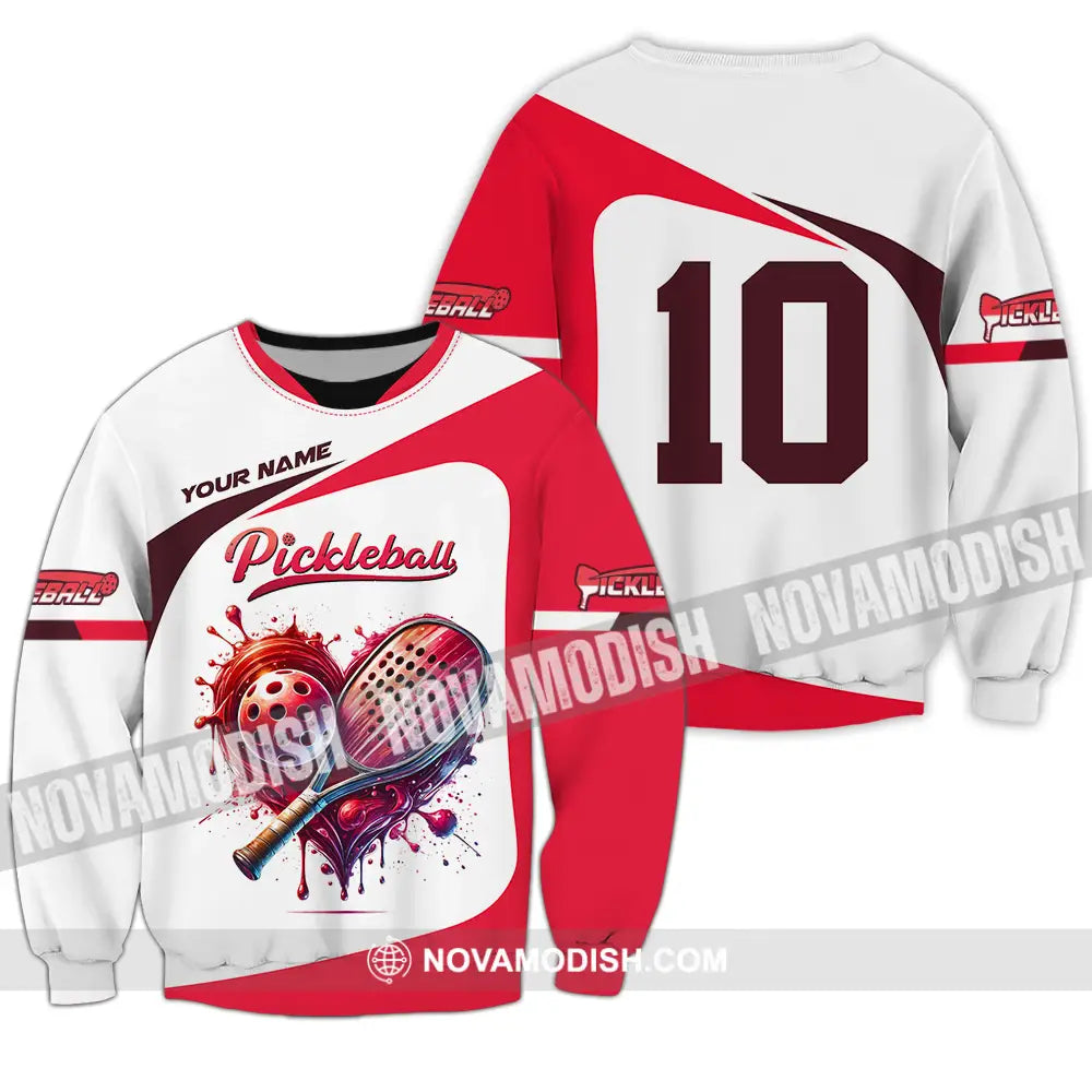 Unisex Shirt - Custom Name And Number Sport Shirt Pickleball Red And White Long Sleeve / S T-shirt