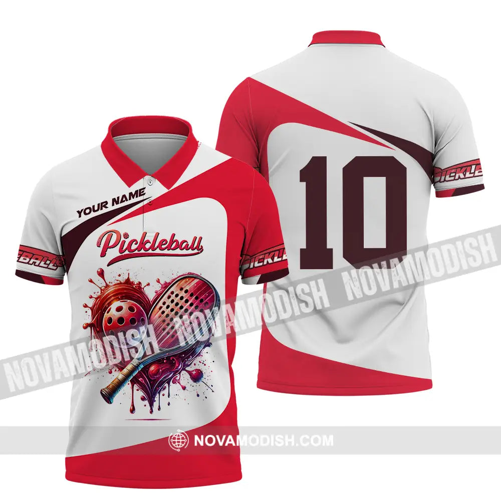 Unisex Shirt - Custom Name And Number Sport Shirt Pickleball Red And White Polo Shirt / S T-shirt