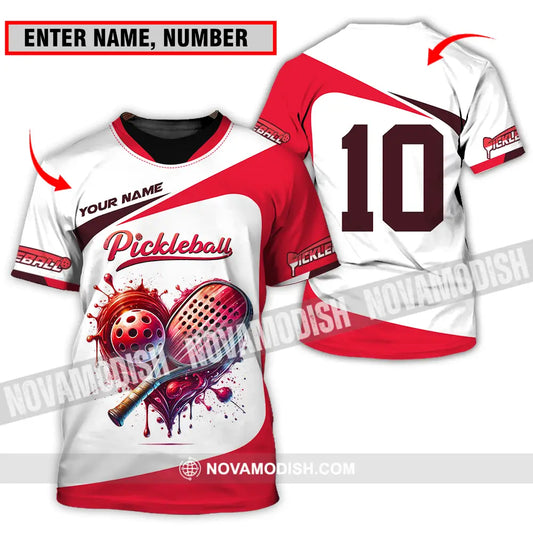 Unisex Shirt - Custom Name And Number Sport Shirt Pickleball Red And White T-shirt