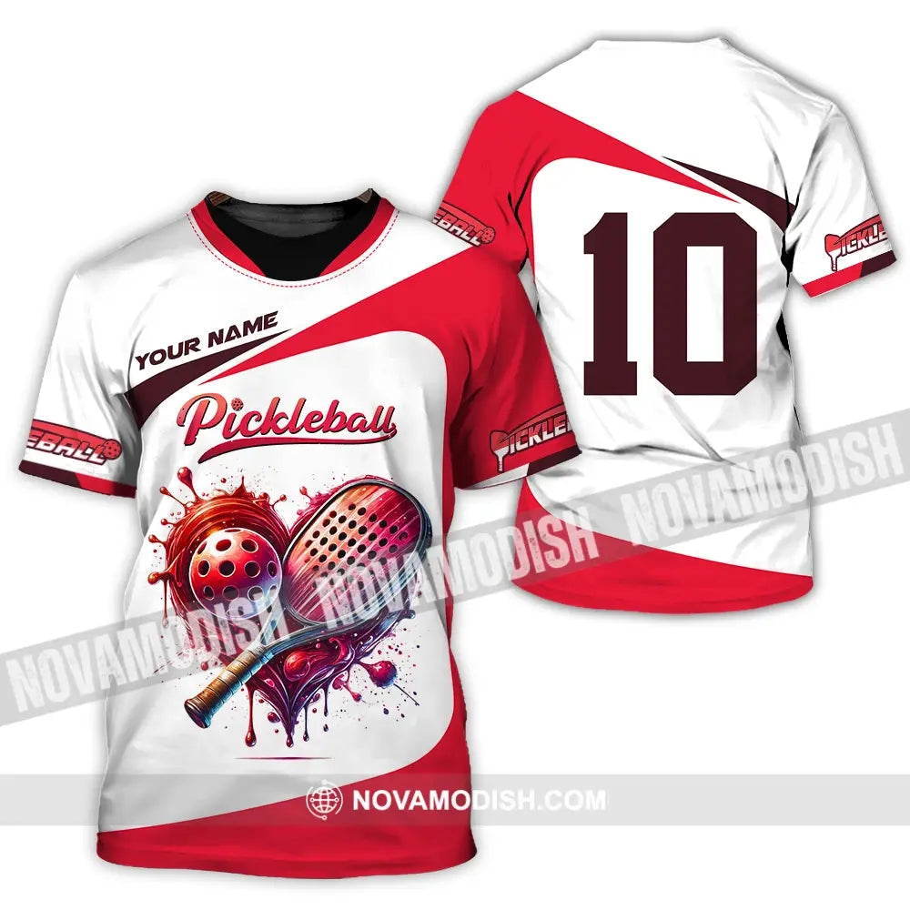 Unisex Shirt - Custom Name And Number Sport Shirt Pickleball Red And White T-Shirt / S T-shirt