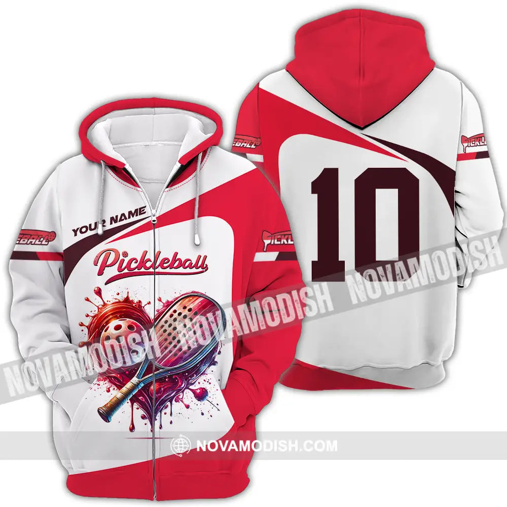 Unisex Shirt - Custom Name And Number Sport Shirt Pickleball Red And White Zipper Hoodie / S T-shirt