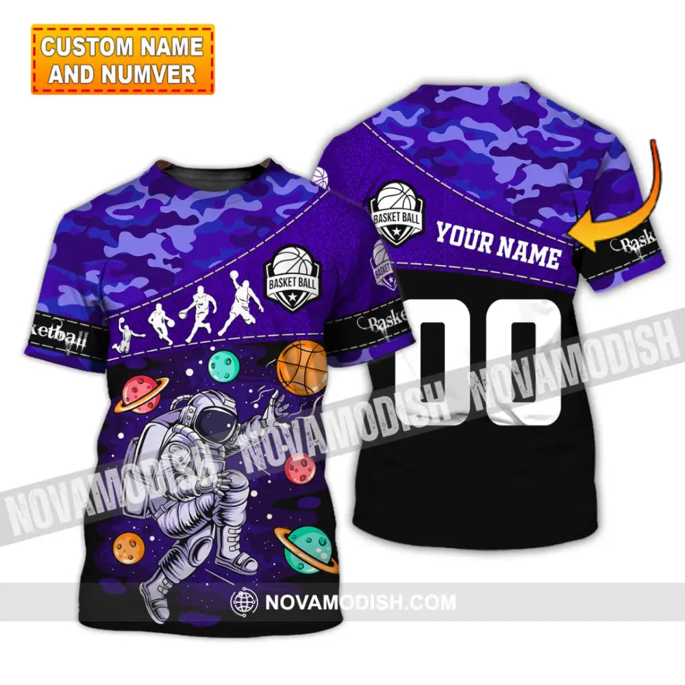 Unisex Shirt - Custom Name and Number T-Shirt - Basketball Astronaut - Basketball Universe T-shirt