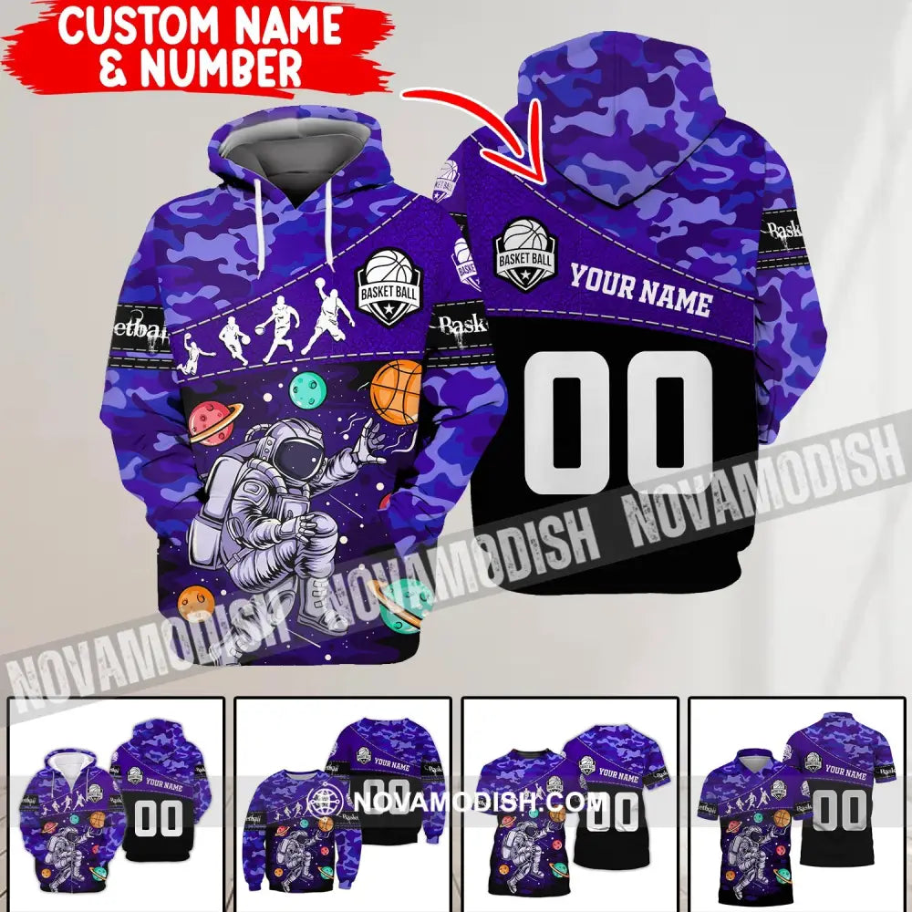 Unisex Shirt - Custom Name and Number T-Shirt - Basketball Astronaut - Basketball Universe T-shirt