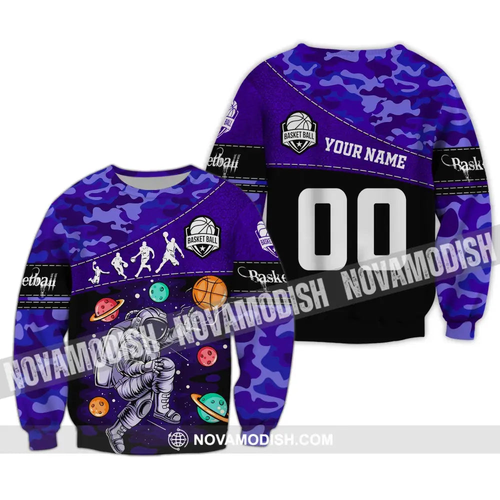 Unisex Shirt - Custom Name and Number T-Shirt - Basketball Astronaut - Basketball Universe Long Sleeve / S T-shirt