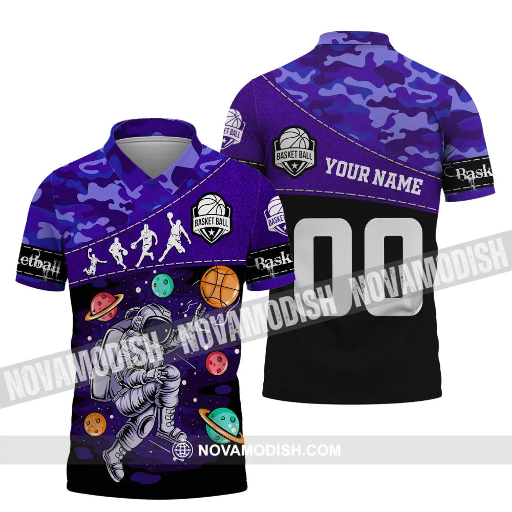 Unisex Shirt - Custom Name and Number T-Shirt - Basketball Astronaut - Basketball Universe Polo Shirt / S T-shirt