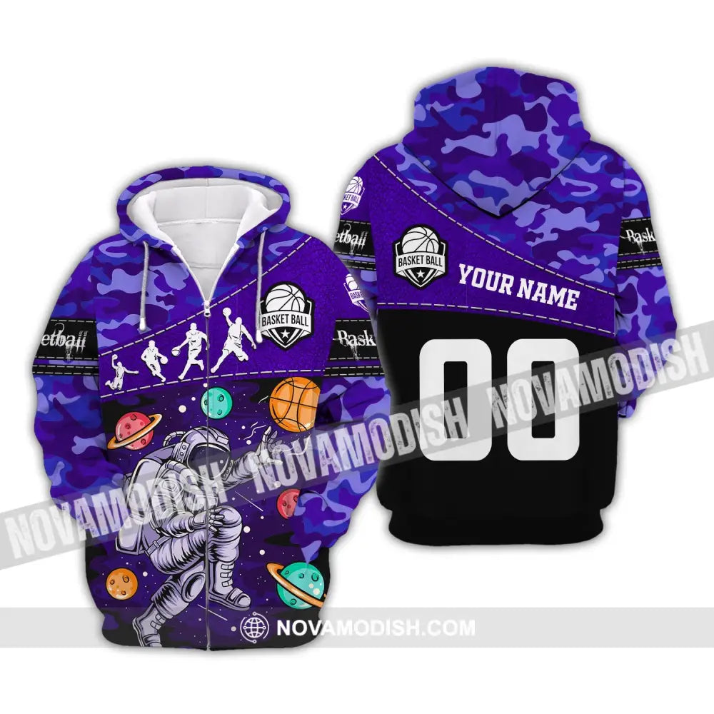 Unisex Shirt - Custom Name and Number T-Shirt - Basketball Astronaut - Basketball Universe Zipper Hoodie / S T-shirt