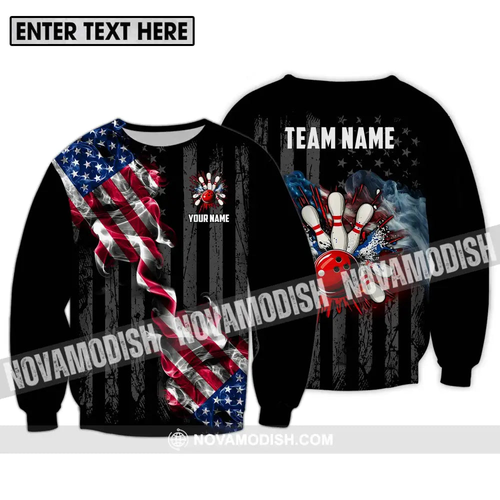 Unisex Shirt - Custom Name And Team Name America Bowling Sport Shirt Long Sleeve / S T-shirt