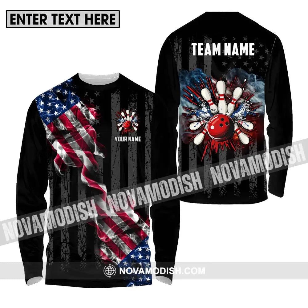 Unisex Shirt - Custom Name And Team Name America Bowling Sport Shirt Long Sleeve Shirt / S T-shirt