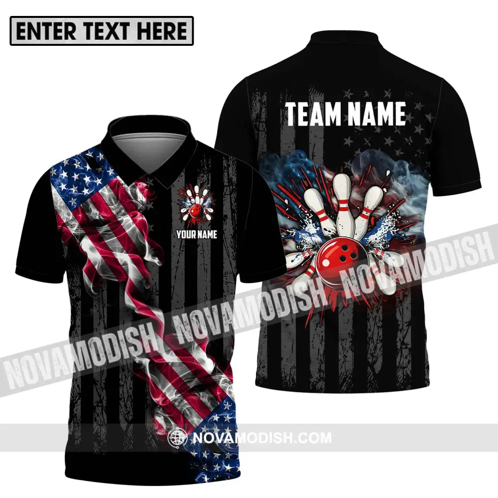 Unisex Shirt - Custom Name And Team Name America Bowling Sport Shirt Polo Shirt / S T-shirt
